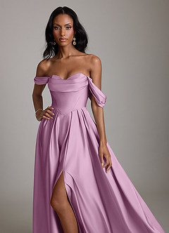 Azazie Loisa Abiti da Damigella Abito A-Line in Raso Elasticizzato a Spalla Scoperta Glicine image5