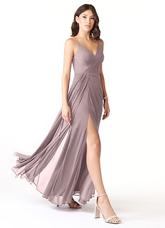 Azazie Evalin Robes de demoiselle d'honneur Robe Trapèze en Maille Col V plissé Crépuscule image3