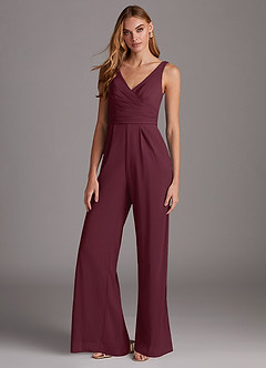 Azazie Ida Final Sale Black Pleated Stretch Chiffon Jumpsuit image3