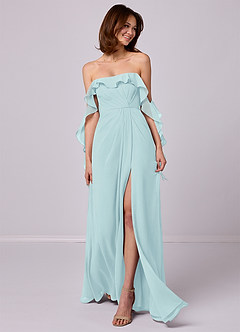 Barbie ♥ Azazie Bridesmaid Dresses Sea Glass A-Line Off the Shoulder Chiffon Convertible Dress image1