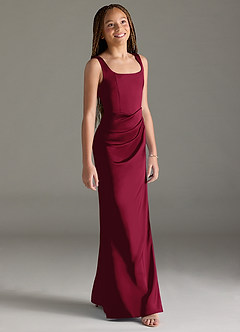 Azazie Mero Junior Burgundy Mermaid Pleated Stretch Satin Dress image3