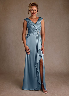 Azazie Santa Monica Vestidos para mãe da noiva Vestido Azul Empoeirado de Renda de Linha A image3