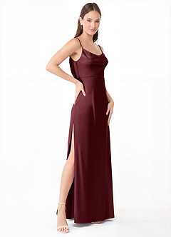 Azazie Alaija Bridesmaid Dresses Cabernet Mermaid Side Slit Stretch Satin Dress image3