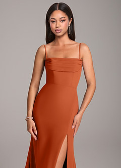 Azazie Saige Bridesmaid Dresses Burnt Orange Sheath Off the Shoulder Chiffon Convertible Dress image2