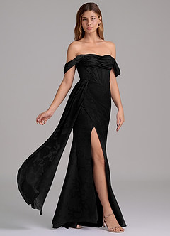 Azazie Amyra 신부 들러리 드레스 인어 오프 더 숄더 플로럴 번아웃 바닥 길이 드레스 image4