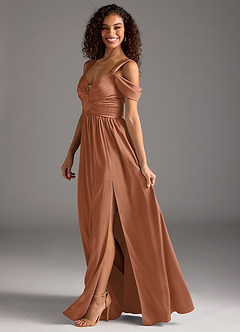 Azazie Lianne Bridesmaid Dresses Bronzer A-Line Off the Shoulder Stretch Satin Dress image7