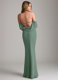 Azazie Lusinda Brudtärnklänningar Klä av Sjöjungfru i Chiffong Av axeln Eukalyptus Konvertibel image2