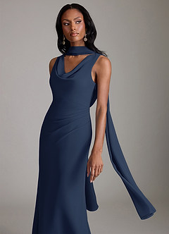 Azazie Linelle Robes de demoiselle d'honneur Robe Sirène en Mousseline de soie Plissée Bleu Marine Foncé image7