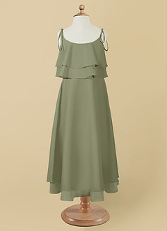 Azazie Temi Flower Girl Dresses Pistachio A-Line Spaghetti Strap Chiffon Dress image10