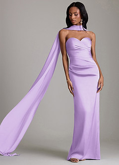 Azazie Sonora Vestidos de damas de honor Vestido de Lila de Satén Elástico de Corte Recto con Sin tirantes image8