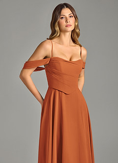 Azazie Chelsey 신부 들러리 드레스 A라인 오프 더 숄더 쉬폰 바닥 길이 드레스 image2