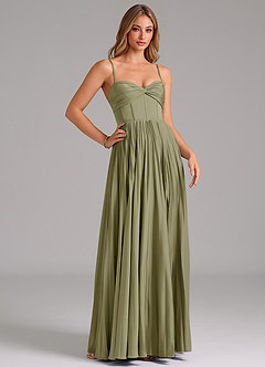Azazie Tyla Robes de demoiselle d'honneur Robe Trapèze en Satin extensible Encolure en Forme de Cœur Pistache image3
