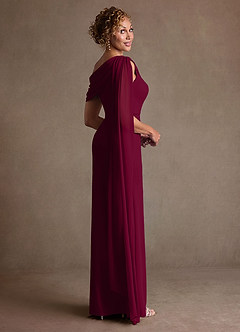 Azazie Bassi Mère de la mariée Robes Robe Sirène en Maille Épaule décolletée Bourgogne image4