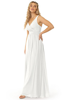 Azazie Kora Bridesmaid Dresses White A-Line Pleated Chiffon Dress image2