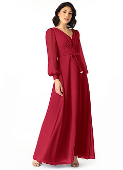 Azazie Sage Final Sale Cabernet A-Line Long Sleeve Chiffon Dress image1