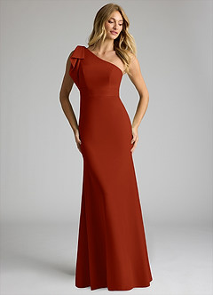 Azazie Rinna Bridesmaid Dresses Rust Mermaid One Shoulder Stretch Crepe Dress image3