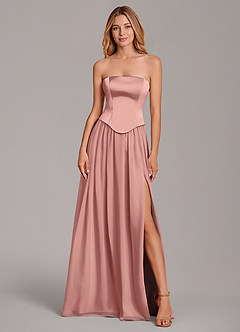 Azazie Cadence Suknie dla druhen Linia A Gorset Satyna elastyczna Do ziemi Sukienka image5