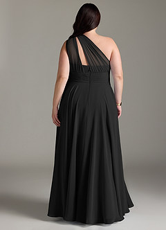 Azazie Charlize Vestidos de damas de honor Vestido de Negro de Gasa de Corte en A con Hombro unilateral image8