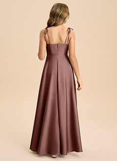 Azazie Popsy Junior Espresso A-Line Bow Stretch Satin Dress image2