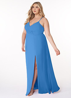 Azazie Everleigh Abiti da Damigella Abito A-Line in Chiffon con Scollo a Cuore a Pieghe Blue Jay image11