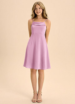 Azazie Anselie Junior Candy Pink A-Line Pleated Stretch Satin Dress image5
