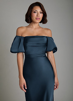 Azazie Lea Bridesmaid Dresses Dark Navy Mermaid Off the Shoulder Stretch Satin Convertible Dress image5