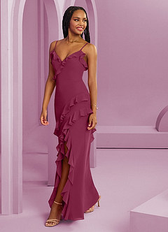 Barbie ♥ Azazie Bridesmaid Dresses Mulberry Sheath Chiffon Dress image7