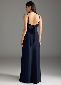 Azazie Melia Bridesmaid Dresses Dark Navy A-Line Bow Stretch Crepe Dress image4