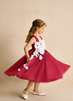 Azazie Dovey Flower Girl Dresses Scarlet Ball-Gown Bow Tulle Dress image5