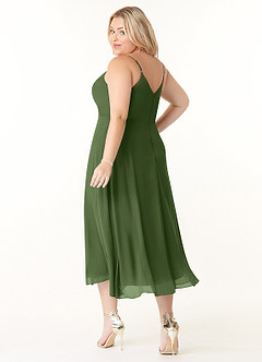 Azazie Clarissa Bridesmaid Dresses Olive A-Line V-Neck Chiffon Dress image10