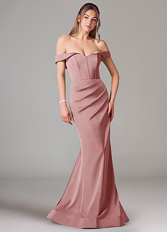 Azazie Everly Bridesmaid Dresses Dusty Rose Mermaid Off the Shoulder Stretch Satin Convertible Dress image1