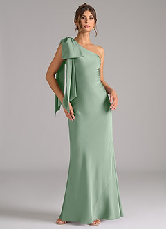 Azazie Capri Robes de demoiselle d'honneur Robe Sirène en Satin extensible Ue épaule Agave image1