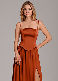 Azazie Cadence Bridesmaid Dresses Paprika A-Line Corset Stretch Satin Convertible Dress image2