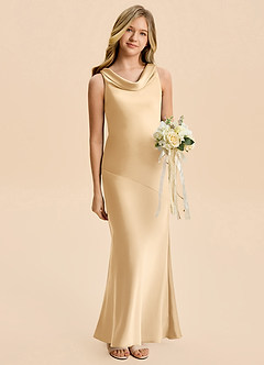 Azazie Rylina Junior Vestido de Oro de Satén Elástico de Corte Sirena image3
