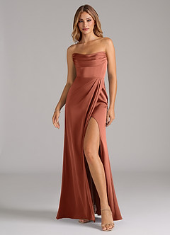 Azazie Johana Bridesmaid Dresses Clay Mermaid Off the Shoulder Stretch Satin Convertible Dress image6