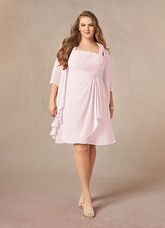 Azazie Olivia Mother of the Bride Dresses Blushing Pink A-Line Square Neckline Pleated Chiffon Dress image7