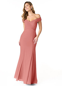 Azazie Lecia Bridesmaid Dresses Antique Rose Empire Off-The-Shoulder Pleated Chiffon Convertible Dress image1