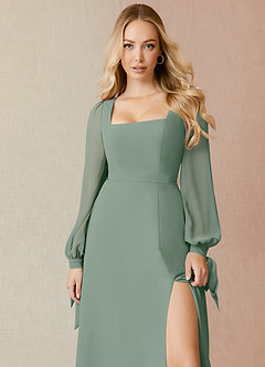 Azazie Leonia Bridesmaid Dresses Silver Sage A-Line Long Sleeve Chiffon Dress image5