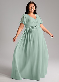 Azazie Verna Maternity Bridesmaid Dresses A-Line V-Neck Ruched Chiffon Floor-Length Dress image9