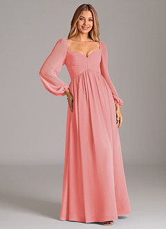 Azazie Bailee Jurken voor bruidsmeisjes Jurk van Chiffon met A-Lijn Lange mouw Koraal image5