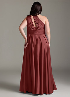 Azazie Charlize Bridesmaid Dresses Terracotta A-Line One Shoulder Stretch Satin Dress image10
