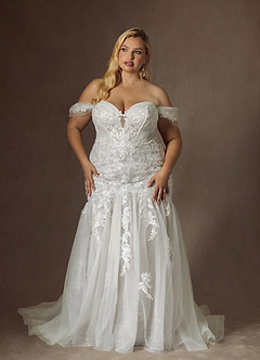 Azazie Leilani Wedding Dresses Diamond White Mermaid Sequins Tulle Dress image10