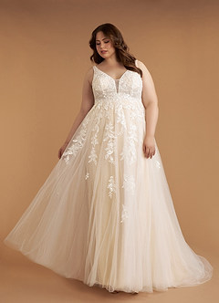 Azazie Sorella Wedding Dresses A-Line V-Neck Sequins Tulle Chapel Train Dress image9