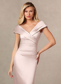 Azazie Ludlow Final Sale Blushing Pink Mermaid Pleated Stretch Satin Dress image6