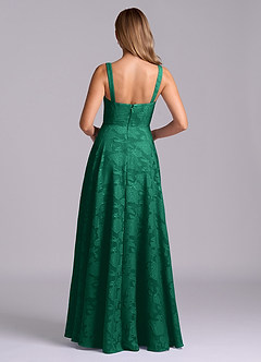 Azazie Shaude Bridesmaid Dresses Emerald A-Line Pleated Floral Burnout Dress image2