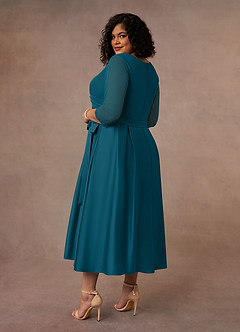 Azazie Maritza vestidos de madre de la novia Vestido de Azul Tinta de Satin Mate de Corte En A con Plisado image10