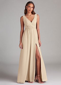 Azazie Tanicia Bridesmaid Dresses Champagne A-Line Pleated Chiffon Dress image4