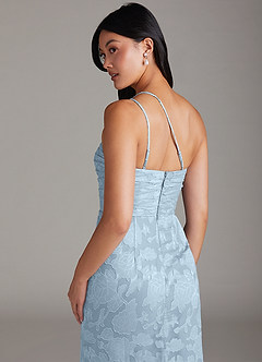 Azazie Eren Vestidos de damas de honor Vestido de Azul Cielo de Devorado Floral de Corte Recto con Hombro unilateral image6