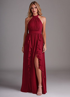 Azazie Avary Bridesmaid Dresses Burgundy A-Line Pleated Chiffon Dress image1