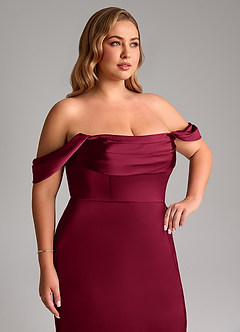 Azazie Saige Vestidos de damas de honor Vestido de Borgoña de Satén Elástico de Corte Recto con Vestidos sin tirantes image14